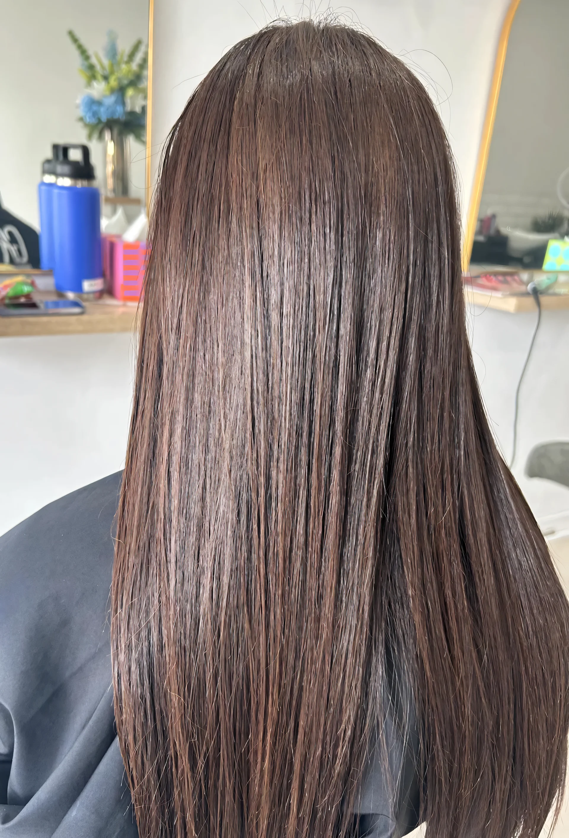 Dark long hair after straightening